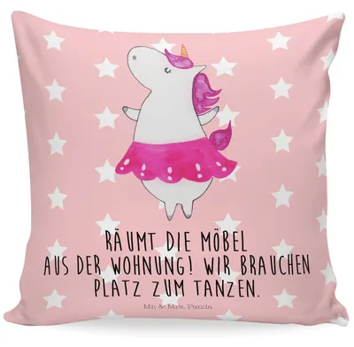 Produktbild von Mr. & Mrs. Panda Kissen 40x40 Einhorn Ballerina - Rot Pastell - Geschenk, Party, Unicorn, Polster, Dekokissen, Sofakissen, Spaß, Tanzen, für sofa, Geburtstag, Einhörner