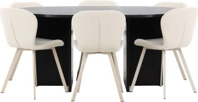 Produktbild von Strada Essgruppe Ausziehtisch Ø120cm, 170cm und 6 Stühle schwarz, beige.