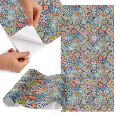 Produktbild von Möbelfolie 50x100 cm - Klebefolie Möbel - Selbstklebende Folie - Folie für Möbel - Möbelfolie Küche - Klebefolie Küche - Möbelfolie Schrank - Wasserdicht - Abwaschbar - Selbstklebend - Luftblasenfrei - Rückstandslos entfernbar - Farbenfrohes Mosaik