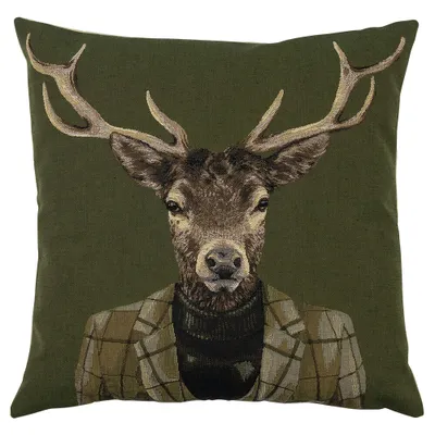 Imagen del producto de Cojín de felpa con diseño de ciervo, color verde, marca Mars & More, cuello redondo, 45x45 cm