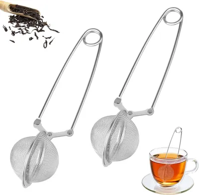Produktbild von 2 Teeeier aus Edelstahl für losen Tee, Teesiebe und Teezange - Durchmesser 4,5 cm