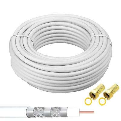 Produktbild von ORSEM 10m Koaxialkabel >135dB Flexible SAT Antennenkabel 5-fach HD 4K 75 Ohm HD 4K Kabel Weiß + F-Stecker Weiß