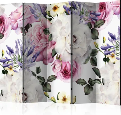 Produktbild von 5-teiliger Doppelseitiger Vlies Paravent - Sentimental Garden II 225x172 cm Blumen b-B-0558-z-c