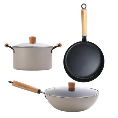Produktbild von 3 teiliges Bratpfannen-Set, Haushalts Pfannen Set, Antihaft, für alle Herdarten, inkl. Pfanne Suppentopf