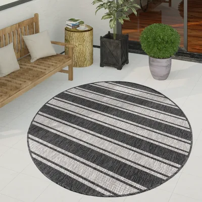 Immagine prodotto di Tappeto da esterno Tessuto piatto effetto sisal con bordino Resistente ai raggi UV Robusto Dimensioni 80 cm rotondo