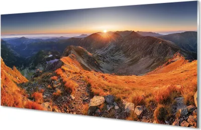 Produktbild von Glasbilder 140x70 Wandkunst berg Sonnenuntergang