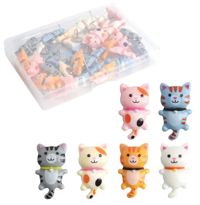Productafbeelding van 30 Stuks Katten Pinnnadels voor Korktafel in 6 Kleuren