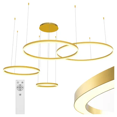 Produktbild von XUDO Pendelleuchte 4-Ring Gold, Design Hängelampe 13000lm, Dimmbar für Foyer & Hohe Räume