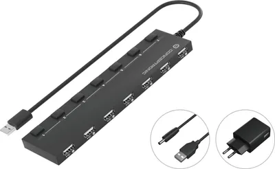 Produktbild von Conceptronic HUBBIES08BP 7-Port-USB-2.0-Hub mit Netzteil