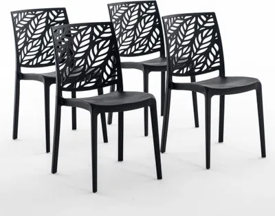 Immagine prodotto di set di 4 sedie impilabili in polipropilene con fibra di vetro per uso esterno e giardino, bar e ristorante, cucina dal design moderno - DAFNE - Nero