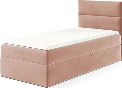 Produktbild von MEBLINI Kinderbett mit Bettkasten - Gepolstert Einzelbett mit Matratze - Polsterbett mit Stauraum - Bett mit Kopfteil - Stauraumbett - MINO 1 - 90x200 Rechts - H3/Rosa Samt