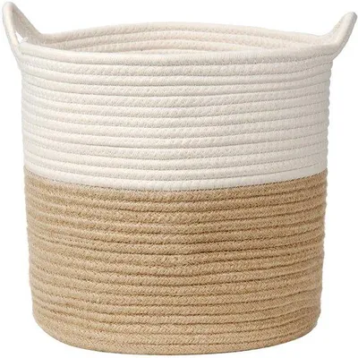 Immagine prodotto di Cestino in corda di cotone, intreccio, giocattolo per neonati, contenitore con manico, soggiorno, camera dei bambini, bagno, 30 x 30 cm