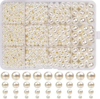 Produktbild von Famanu Glaskugeln Perlen-Set 1320 Stück – Imitationsperlen 4/6/8/10 mm