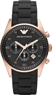 A close-up studio shot of an Emporio Armani chronograph watch.