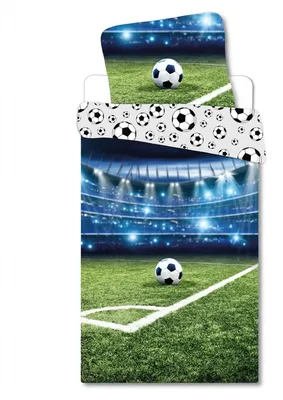 Freigestellte Produktansicht vom Bettwäsche Set Fußball Stadion 135x200 cm + 80x80 cm, 100 % Baumwolle, KI-generiertes Bild