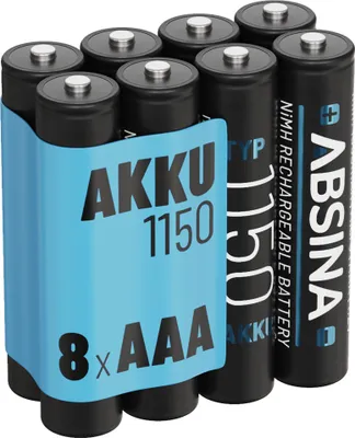 Produktbild von ABSINA 8x AAA Akku 1150 NiMH - Akkus AAA Micro mit 1,2V & min. 1050 mAh - Batterien AAA wiederaufladbar für DECT Telefon