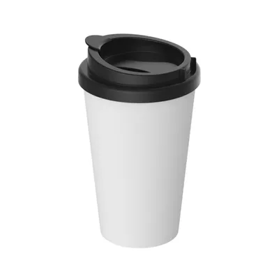 Produktbild von Kaffeebecher PremiumPlus Coffee Mug 350 ml – Doppelwandiger Kunststoff-Kaffeebecher mit Verschlussdeckel,  Germany, für unterwegs - weiß/schwarz