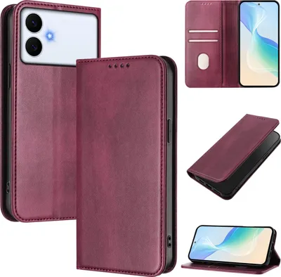 Immagine prodotto di Custodia per telefono cellulare per Samsung Galaxy S26 Edge, vintage in pelle RFID protezione carta titolare stand funzione magnetica flip cover rosso