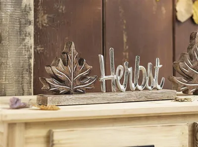 Produktbild von Schriftzug "Herbst" aus Mango Holz & Aluminium, 35 cm breit, Herbstdeko, Dekobuchstaben