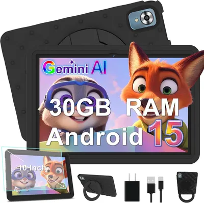Produktbild von Kinder Tablet 10 Zoll Android 15, 30GB RAM, 64GB ROM, 2TB Erweiterbar, WiFi 6, Widevine L1, Kindersicherung, 6000mAh Akku
