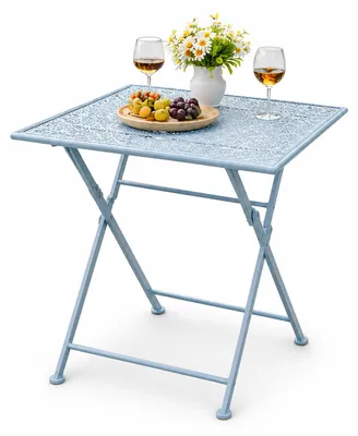Produktbild von Blauer Solea Gartentisch aus Eisen 55x70x55 cm mit dekorativem Lochmuster