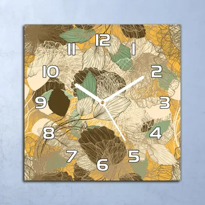 Produktbild von Deko Glasuhr Wanduhr 30x30 Abstrakt Blumen gold Quarz Küchenuhr Bürouhr