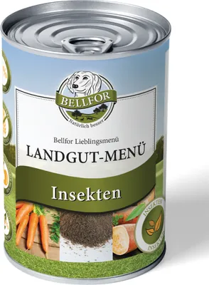 Produktbild von Bellfor Nassfutter auf Insektenbasis: Starter-Paket mit Landgut-Menü (3 Dosen) & Naturfarm-Menü (3 Dosen) 2.40 kg