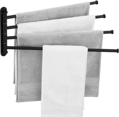 Productafbeelding van Handdoekhouder met vier armen, zwart, voor wandmontage