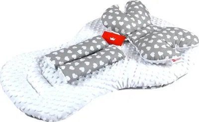 Produktbild von BABYLUX Kinderwagen 3 TLG SITZAUFLAGE Kissen Gurtschoner f. Buggy Autoschale Einlage 7. Weiß + Herzen