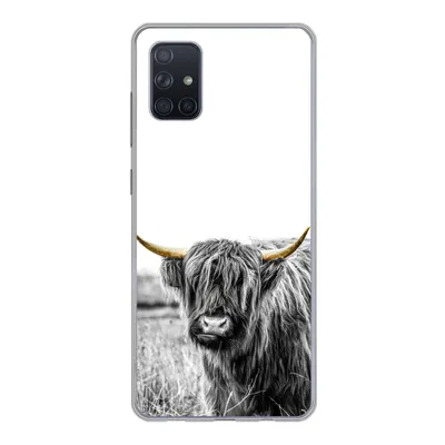 Produktbild von MuchoWow® Handyhülle Schutzhülle Hülle für Samsung Galaxy A71 Schottischer Highlander - Gold - Schwarz - Weiß Silikon Softcase Handy Hülle - Kartenbesitzer