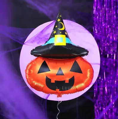 Image de Ballon en feuille de citrouille dans un chapeau d'Halloween 64x88cm