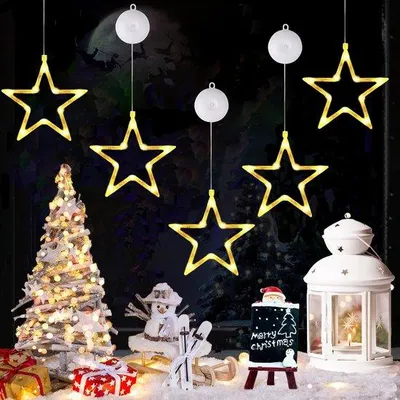 Image de Lot de 5 guirlandes lumineuses LED, blanc chaud, à piles, avec minuterie à ventouse, pour décorations de Noël