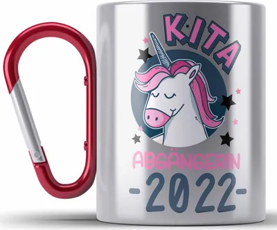 Produktbild von Trendation - Kita Abgängerin 2022 Schulstart Edelstahl Tasse Karabiner Geschenk Mädchen Einschulung Schulanfang Erster Schultag Idee (Rot)
