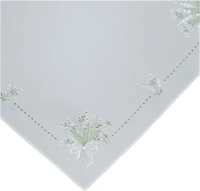 Produktbild von Tischwäsche Stickerei Maiglöckchen Tischläufer Frühling Sommer Blumen 85 x 85 cm