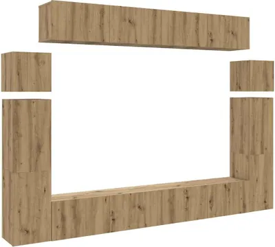 Produktbild von 8-tlg. TV-Schrank-Set Wandmontage Artisan-Eiche Holzwerkstoff
