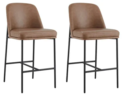 Produktbild von CHITA Barhocker 2er Set, Verstellbare Füße, mit Rückenlehne & Fußstütze, Kosmetikhocker, Friseurhocker, Kunstleder, Metallbeine