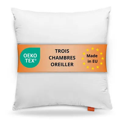 Image de Oreiller en plumes 80 x 80 cm, oreiller en plumes à 3 compartiments, 100% coton, convient aux personnes allergiques, sleepling