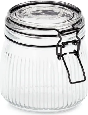 Produktbild von ZELLER 19664 Vorratsglas 550 ml mit schwarzem Bügelverschluss, Glas/Metall, ca. Ø 10,7 x 11 cm