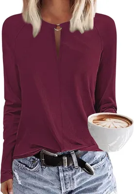 Produktbild von Damen Langarmshirt Bluse Elegant Weich Bequem Weinrot S