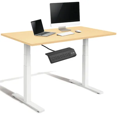 Produktbild von Bürotisch höhenverstellbar weiß Tischplatte Ahorn Melaminharz 160x80cm