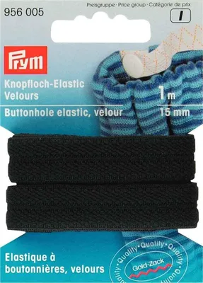 Knopflochgummiband gewebt, schwarz, 15 mm x 1 m