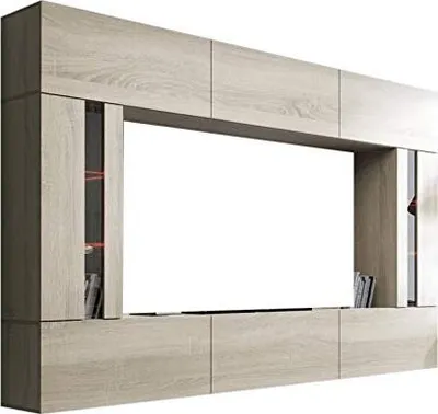 Image de Furnitech Meuble-paroi Salon - Meubles de salon avec LED Blanc - Meuble-paroi Suspendu Moderne - Étagères et meuble TV (Future C28/M/S4 1B - 273 cm)
