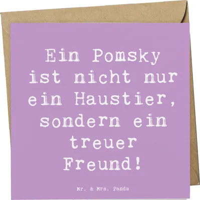 Produktbild von Mr. & Mrs. Panda Grußkarte Spruch Pomsky Freund - Lavendeltraum - Geschenk, doppelkarte, Hunderassen Beschreibung, Begleiter, Husky, Eigenschaften, faltkarte, Loyalität