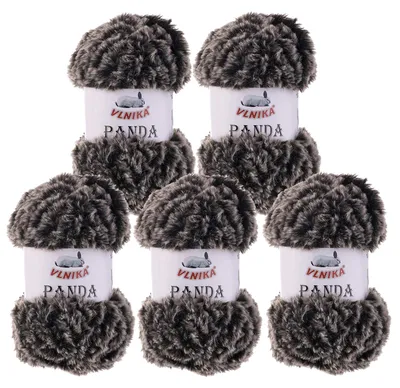 500g Strickgarn Panda Strick-Wolle Webpelz Kuschelwolle Plüschwolle 034 mausgrau-schwarz
