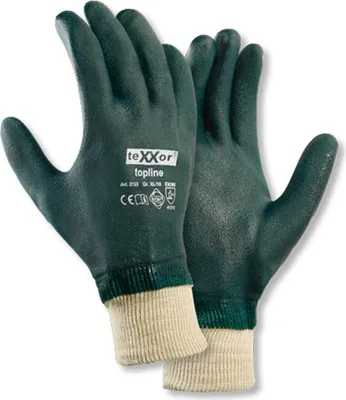 Imagen del producto de Guante de PVC teXXor con puño de punto, color verde, talla 10