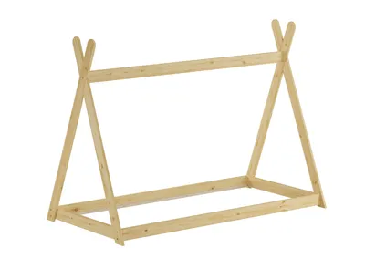 Produktbild von Niedriges Tipi-Kinderbett, Holzbett 90x200 Kiefer natur lackiert, Zubehör wählbar V-60.27-09Rollrost und Matratze inkl.