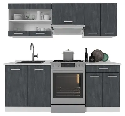 Produktbild von Küchenzeile Vicco R-Line Schwarz Beton/Weiß 200 cm AP Marmor, Model 47442