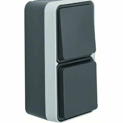 Image de Berker 47803515 Combinaison interrupteur + prise de courant de sécurité IP55 pour montage apparent gris/gris clair mat W.1 avec couvercle rabattable montage vertical