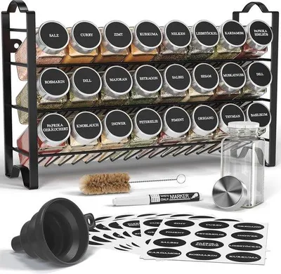 Produktbild von Drei-Schicht Metallischer Kräutergarten mit 24 Bechern und 48 Etiketten für den Küchen Organizer