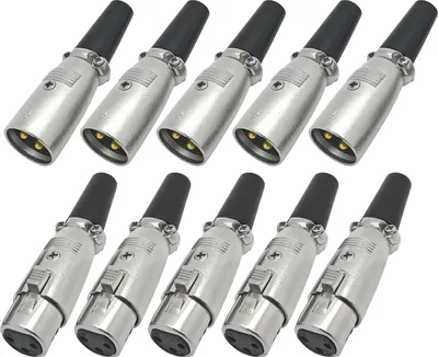 Produktbild von 10x ARLI XLR Set – 5x Stecker + 5x Kupplung 3-polig vergoldet mit Zugentlastung für Mikrofon & Audio Studio